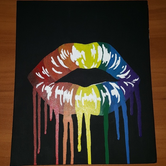 Dripping Rainbow Lips Painting - Picture 2 of 3
